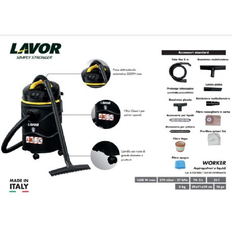 aspirapolvere 35pe wet&dry lavor worker pro
