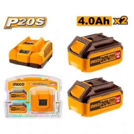 KIT 2 BATTERIE 4Ah + CARICABATTERIA  INGCO FBCPK1424 